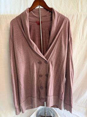 Mauve Double-Breasted Shawl Collar Sweater